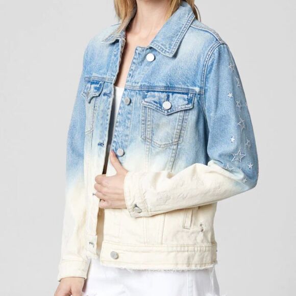 Blank NYC Bleach Dip Dyed Star Embroidered Low Rider Denim Jacket, Size S - Picture 1 of 15